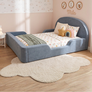 Lit de sol en mousse pour tout-petits, bleu, moderne, confortable, écologique, recouvert de velours, compressé sous vide pour la chambre à coucher - Product Image 3