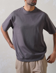 T-shirt surdimensionné 100 % coton, col rond, manches courtes, couleur unie, décontracté, épaules tombantes, effet délavé, logo personnalisé - Product Image 2