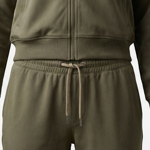 Ensemble sweat-shirt à capuche et jogging 2 pièces vert olive pour femme, manches longues, en molleton, décontracté, toutes saisons, couleur unie, coupe classique - Product Image 5