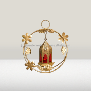 Farol colgante marroquí de metal y vidrio con anillo - Product Image 1