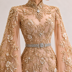 Vestido de Noche Largo Recto Rosa Rubor de Lujo con Bordado a Mano, Pedrería de Cristal y Mangas Cortas Transpirables para Mujer - Product Image 4