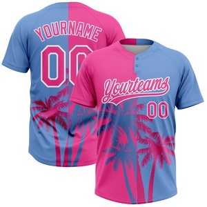 Venta al por Mayor Directa de OMMIZ INDUSTRY, Jersey de Softbol Unisex Personalizado con Patrón 3D de Palmeras de Hawái en Rosa, Azul Claro y Blanco, con Dos Botones - Product Image 1
