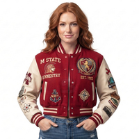 Jaket Varsity Crop Wanita Nyaman & Bernapas, Desain Pendek, Logo Custom, Jaket Rajut Letterman Wanita