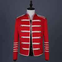 Veste d'été rouge pour homme style hussard, col montant, manches longues, fermeture boutonnée, motif lettres, coupe droite, taille adulte, 100 % coton