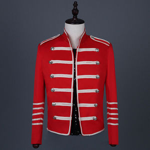 Red <b>Men's</b> Summer Hussar Style <b>Jacket</b> Stand Collar Full Sleeve Button Closure <b>Letter</b> Pattern Regular Fit Adult Size 100% Cotton - Product Image 1