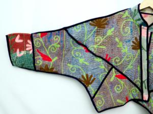 Elegante Chaqueta Kantha Estampada 100% Algodón con Cuello Mandarín, Transpirable, Multicolor, Ecológica, para Otoño, Abrigo para Mujer - Product Image 4