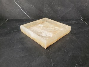 Honey Onyx Square Shaped Tray Natural <b>Stone</b> Decorative Serving Tray Handmade Luxury Onyx Tray Wholesale Supplier - Product Image 3