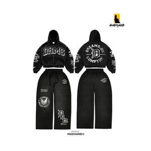 Conjunto de Sudadera con Cremallera y Pantalones Anchos de Felpa Personalizados |   Chándal Oversize de Estilo Urbano |   Traje de Forro Polar con Diseño Gráfico Vintage OEM - Product Image 1