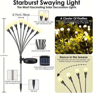 Set di 6 Luci Solari da Giardino a Forma di Lucciola, Impermeabili IP4X, Corpo in ABS, Oscillanti al Vento, Lampade da Esterno per Cortili, Certificate ROHS - Product Image 2