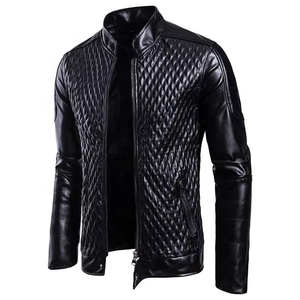High Quality Black Long <b>Thin</b> Canvas Leather <b>Jacket</b> with Front Logo Winter Moto & Biker Style for <b>Men</b> - Product Image 4