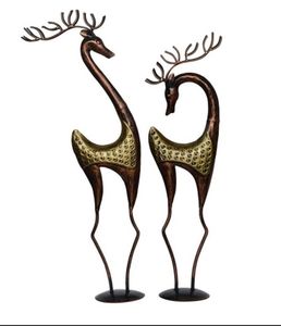 Couple de cerfs impériaux en métal, design vertical, Art déco, décoration de mariage et de Diwali - Product Image 2