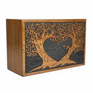 Boîte urne rectangulaire en bois de rose indien Tree Life, décoration murale pour la maison, 100% faite à la main, ouverture facile, panneau arrière coulissant, vis sécurisées - Product Image 1