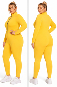 Mono de yoga y gimnasio para mujer, talla grande, con cremallera frontal personalizada, estampado y bordado, manga larga, cuello alto, ajuste ceñido, tela con memoria. - Product Image 4