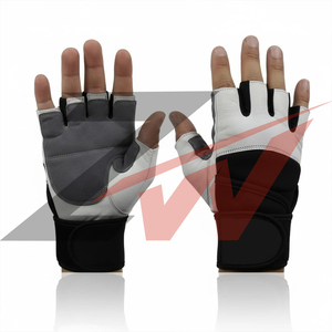 Gants de musculation en cuir blanc avec logo personnalisé, support intégré pour le poignet, demi-doigts, pour entraînement en salle de sport, fabricant OEM - Product Image 6