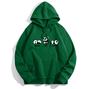 Sweat à capuche jaune pour femme avec imprimé de dessin animé de panda, poche avant, vêtement décontracté d'automne, 100% coton tricoté, manches longues - Product Image 2