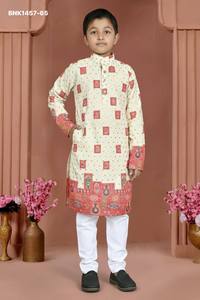 Kurta-Payjama de Rayón de Primera Calidad con Bordado Chickankari, Manga Larga, Bolsillo en un Solo Lado, Colección para Niños, Proveedor Indio - Product Image 2