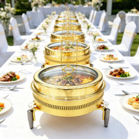 Nouveau design de luxe en acier inoxydable, chauffe-plat à alcool avec couvercle, doré, 9L, type chafing dish