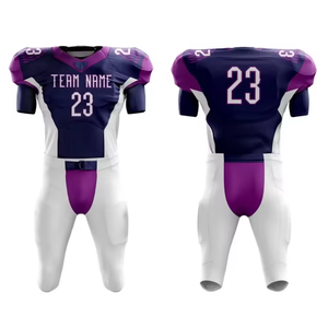 Uniformes de football américain personnalisés pour adultes en gros – Matière polyester/coton de haute qualité, coupe courte, séchage rapide, respirant, avec lettres sur le devant - Product Image 3