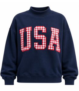 Sudadera Oversize Personalizada para Mujer con Cuello Alto, 100% Algodón, Aplique de Letra Griega y Bordado a Cuadros, Suéter de Invierno - Product Image 6
