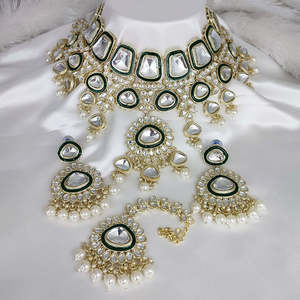 Ensemble de collier ras du cou plaqué or pierre Kundan et Meenakari 10573820 Parure de bijoux fins - Product Image 1