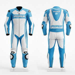 Speedfreak Men's <b>Full</b> Leather Motorcycle Racing <b>Suit</b> One-Piece Blue White Breathable All Seasons - Product Image 1