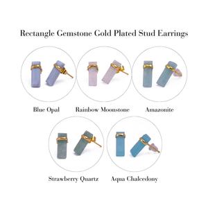 Pendientes de Barra Rectangular de Piedra Lunar Arcoíris, Chapados en Oro sobre Latón, Hechos a Mano, Joyería de Piedras Preciosas Geométricas Minimalistas de Moda - Product Image 6