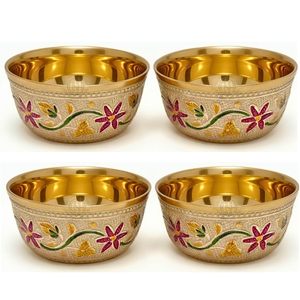 ชุดชามเสิร์ฟลายดอกไม้ทองเหลืองทำมือ 4 ใบ ชามขนมหวานตกแต่งสีทองเคลือบลายสลัก สำหรับครัว ห้องรับประทานอาหาร ของขวัญ - Product Image 4