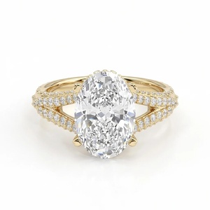 Bague en diamant taille ovale avec double bande pavée à branches séparées - Or 9k, 14k, 18k - Product Image 4