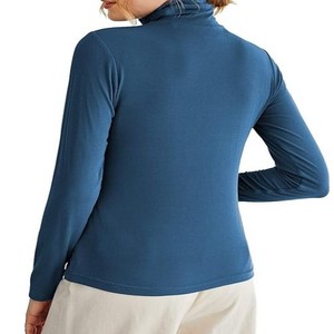 Haut à col roulé bleu pour femme, manches longues, tricot uni, coupe ajustée, respirant, style minimaliste, à porter toute l'année, best-seller - Product Image 2