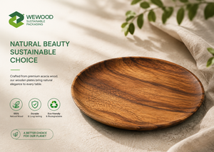 Assiette de service en bois d'acacia naturel, assiette ronde en bois faite à la main, vaisselle écologique - Product Image 2