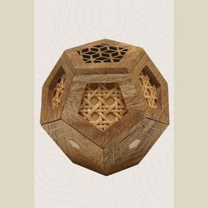 Wholesale Geometric Wood and Rattan Incense Burner Bulk Luxury Mango Wood Bakhoor Censer with Woven Inlay and <b>Hinged</b> Lid - Product Image 2