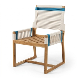 Silla de Comedor Moderna para Exteriores en Madera de Teca Sólida y Tejido de Cuerda Sin Cojín de KAG Furniture - Product Image 1