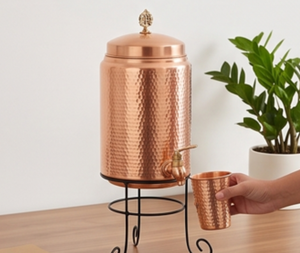 Fontaine à eau artisanale en cuivre avec finition martelée et couvercle, distributeur de boissons en métal de style vintage pour la cuisine - Product Image 6