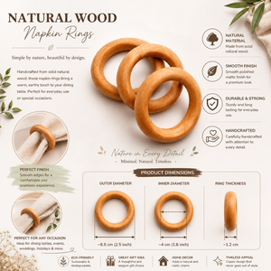 Luxury Handmade Wooden Napkin Rings Set| Natural Round Wood Napkin Holders for Dining <b>Table</b> Wedding Decor Rustic Farmhouse <b>Table</b> - Product Image 5