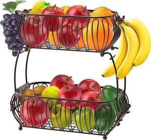Cesta de Frutas Negra de 3 Niveles con 2 Colgadores para Plátanos, Organizador de Cesta de Malla Metálica para Cocina y Baño, para Botellas de Especias y Aperitivos - Product Image 5