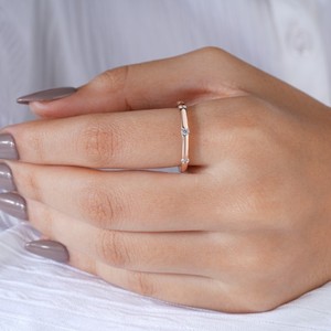 Minimalist Rose Gold Flush Set Moissanite Eternity Band Modern Scattered Round <b>Diamond</b> <b>Simulant</b> Wedding Ring Sleek Gift - Product Image 4
