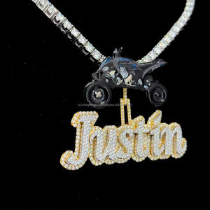 Hiphop Moissanite Letter Pendant 925 Silver Iced Out 14K Gold Plated Esmalte Motocicleta Bail Custom Moissanite Pendant - Product Image 3