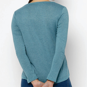 <b>Women's</b> Solid Color O-Neck Long Sleeve <b>Henley</b> T-<b>Shirt</b> Buttons Regular Fit Casual Nonwoven Top Breathable Cotton Plain Dyed Logo - Product Image 6