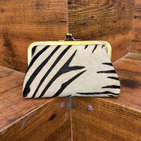 Cuir de vachette personnalisé Mini voyage en plein air porte-monnaie imprimé animal en cuir véritable multifonctionnel porte-monnaie avec clip en métal