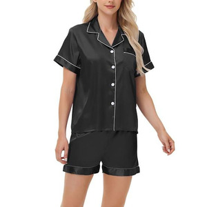 Custom Women <b>Satin</b> <b>Pajama</b> Set <b>Short</b> Sleeve Button Down Sleepwear Silk <b>Pajama</b> <b>Shorts</b> Set Soft Summer Nightwear OEM ODM Manufactur - Product Image 5