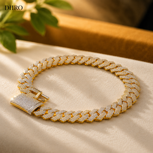 Luxury 10K Plated Yellow Gold Moissanite <b>Statement</b> <b>Necklace</b> Micro Pave Link Chain Unisex Everyday Wear - Product Image 3