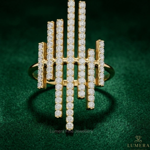Luxury 9K 10K 14K 18K Yellow Gold IGI Certified Diamond Vertical Bar <b>Ring</b> for Women Geometric Pavé Diamond <b>Statement</b> <b>Ring</b> - Product Image 1