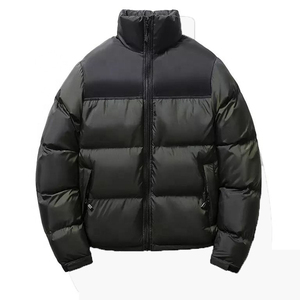 Chaqueta acolchada negra para hombre con cuello alto, cortavientos, cierre de cremallera, ropa de abrigo de invierno, informal, gruesa, con relleno de poliéster - Product Image 1