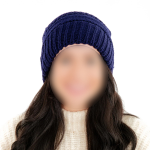 Bonnets unisexes décontractés bleu marine unis, personnalisables, hautement élastiques, épais, pour l'hiver, usage quotidien en extérieur, vente en gros - Product Image 1