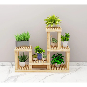 Support de plantes en bois au design élégant, support de plantes en bois pour intérieur et extérieur, porte-pot de fleurs en bois, étagère de présentation pour utilisation en jardin - Product Image 1