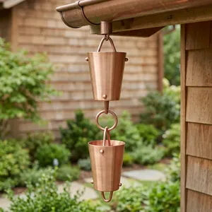 Chaîne de pluie décorative en verre et cuivre pour la collecte de l'eau, idéale pour les jardins, patios et extérieurs de maison - Product Image 2