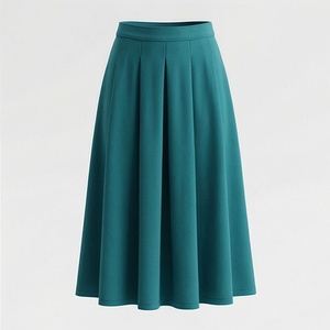 Jupe midi plissée trapèze pour femme, couleur unie, tissée, confortable, taille normale, style toutes saisons - Product Image 1