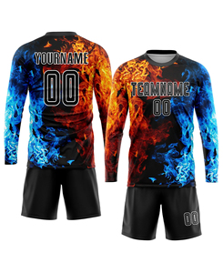 Ensemble de maillots de football personnalisés pour hommes 2026, imprimé flamme, manches courtes, anti-humidité, coupe athlétique, uniforme d'équipe - Product Image 3