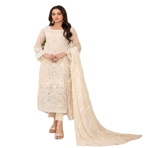 Robes Eid Robes de soirée lourdes pour femmes avec broderie en mousseline de soie Costumes punjabi trois pièces par Tawakkal Vol SETAREH Long Maxi - Product Image 1
