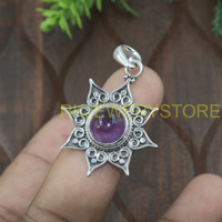 Pendentif soleil en améthyste, fait main, argent sterling 925, design floral mandala bohème, bijou spirituel, cadeau pour femme, unisexe